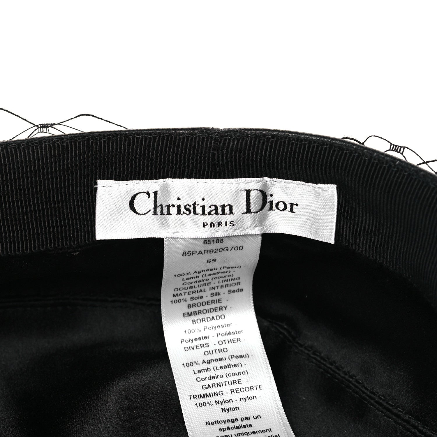 Christian Dior Lambskin Arty Beret Cap with Veil 59 Black 7 of 8