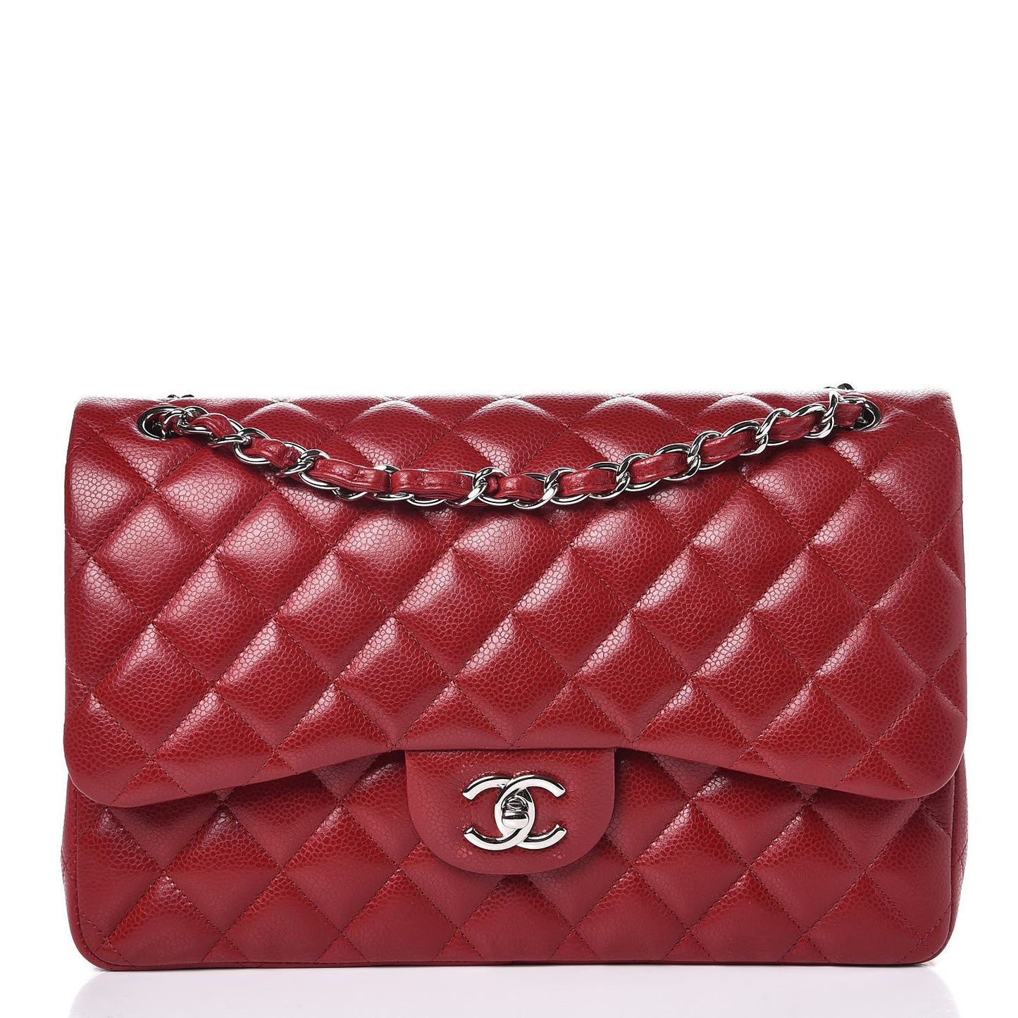 Iridescent Caviar Quilted Jumbo Double Flap Dark Red