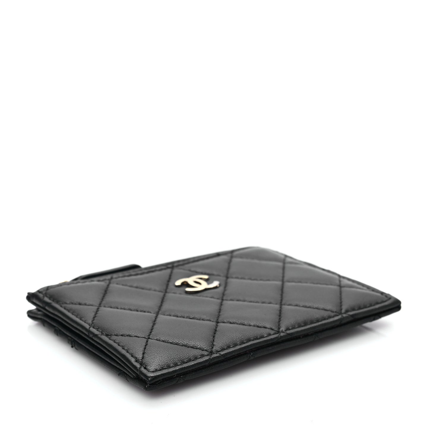 Lambskin Quilted CC Zip Card Holder Black