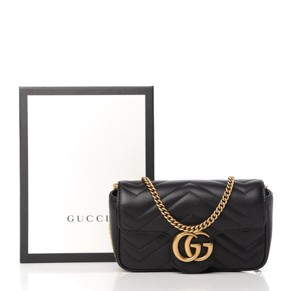 Gucci Calfskin Matelasse Super Mini GG Marmont Shoulder Bag Black 11 of 11