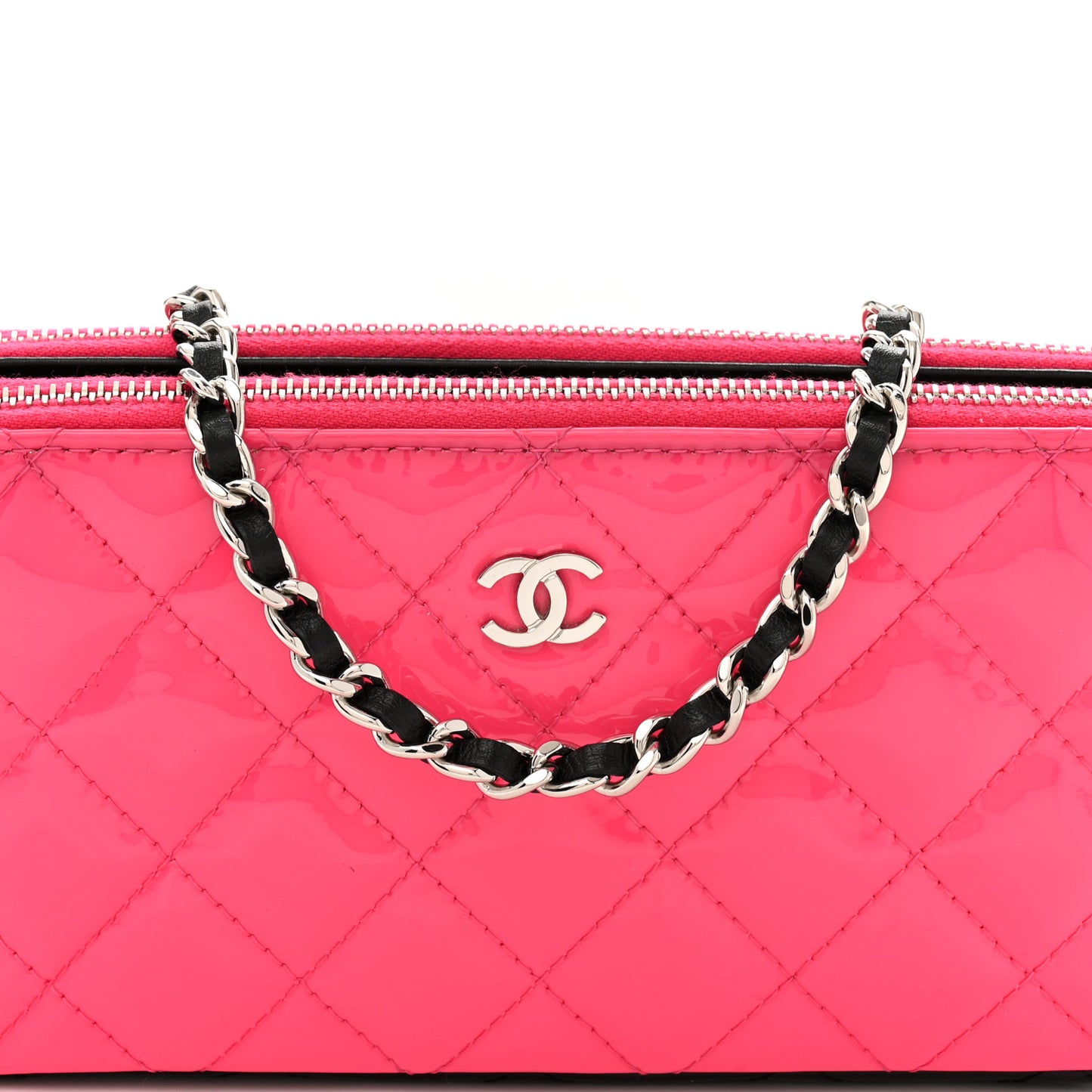 Patent Quilted Small Clutch With Chain Pink Black