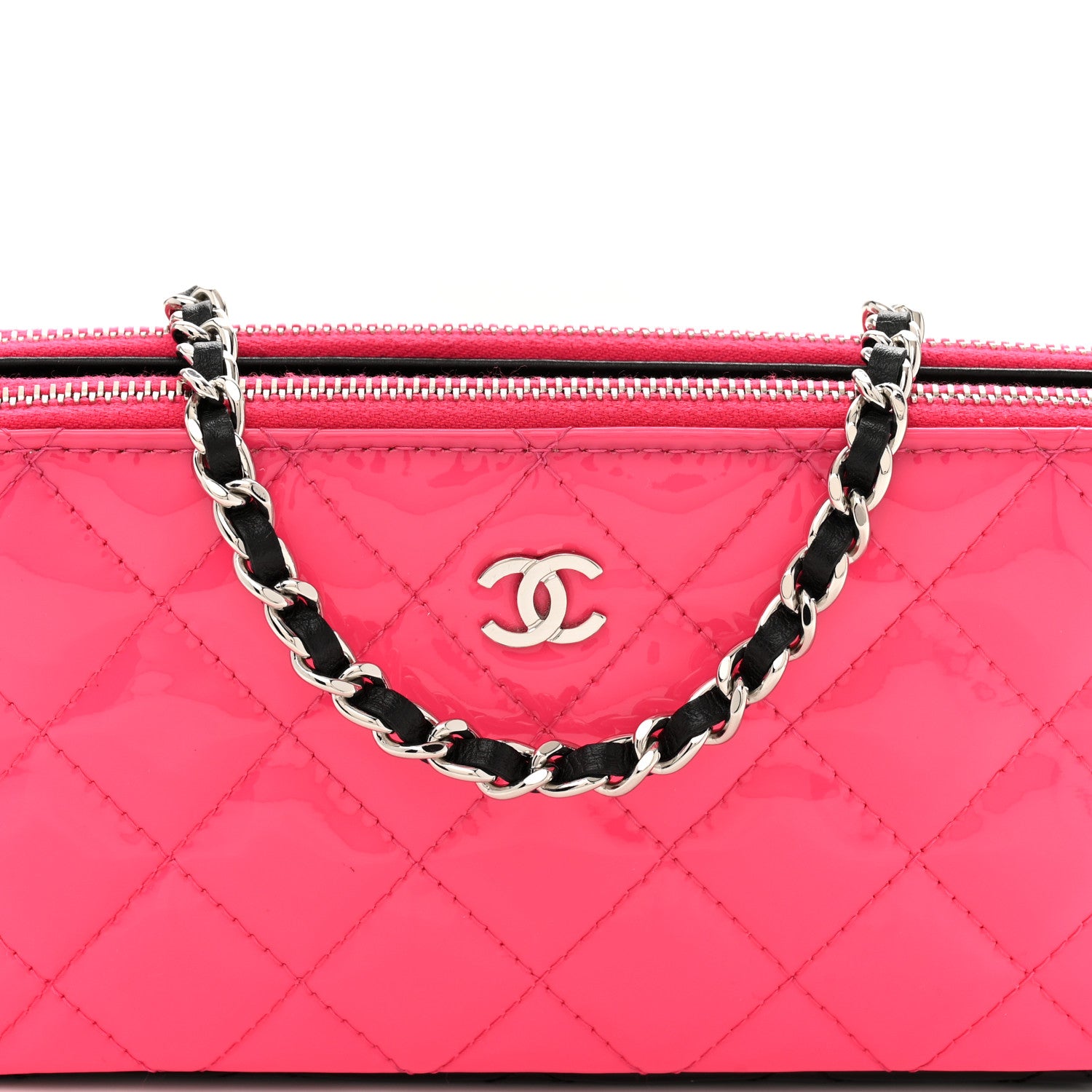 Chanel Patent Quilted Small Clutch With Chain Pink Black 8 of 11