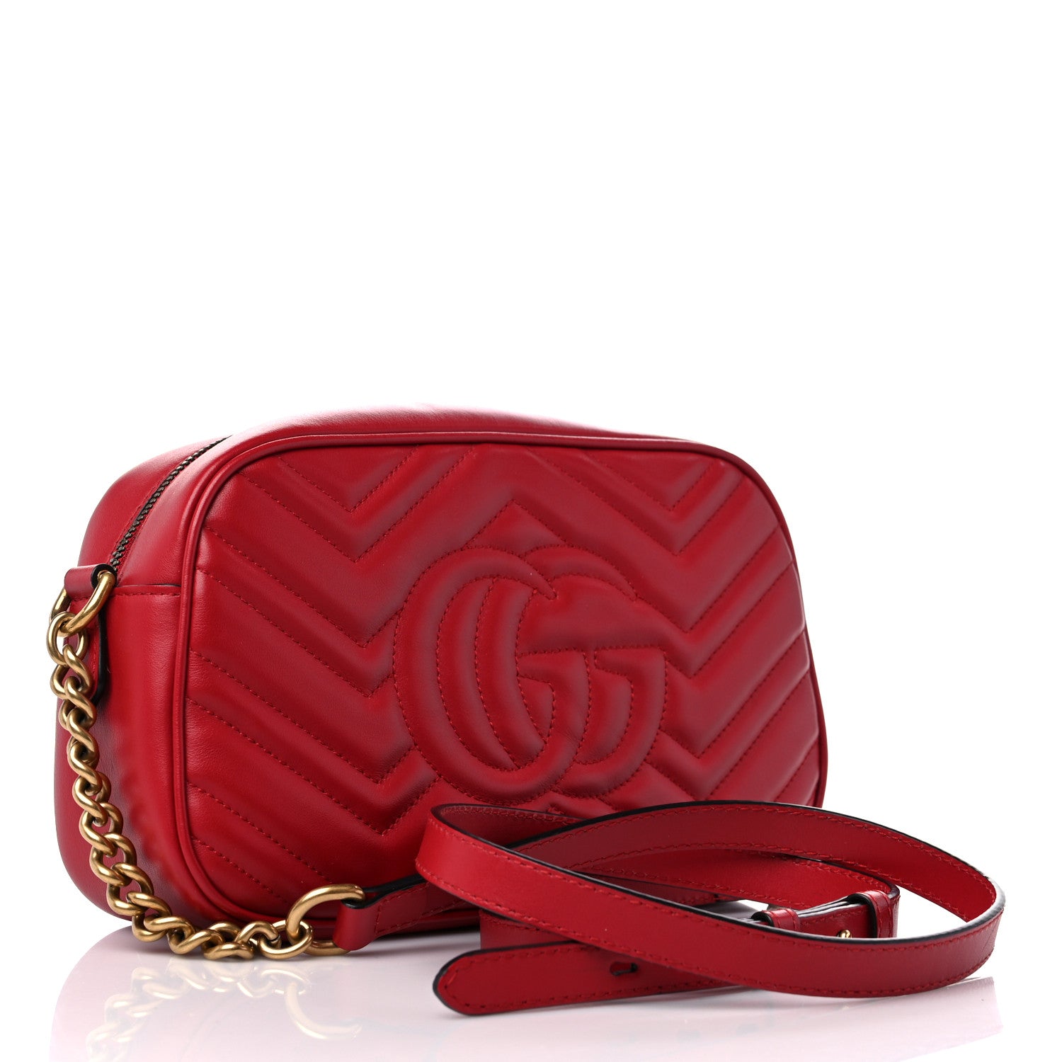Gucci Calfskin Matelasse Small GG Marmont Chain Shoulder Bag Hibiscus Red 3 of 9