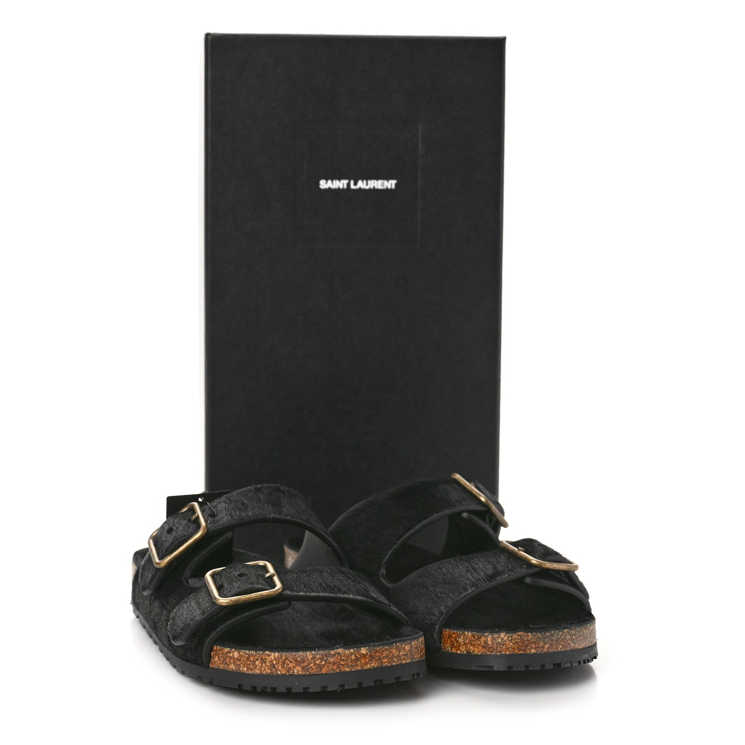 Saint Laurent Calf Hair Jimmy Cross Slides 37 Black 8 of 8
