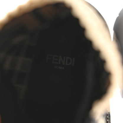 Fendi Vitello Stretch Fabric FF Vichy Rockoko Biker Boots 38 Black Crema Tobacco 7 of 7