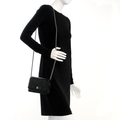 Chanel Lambskin Camellia Embossed Wallet On Chain WOC Black 2 of 8