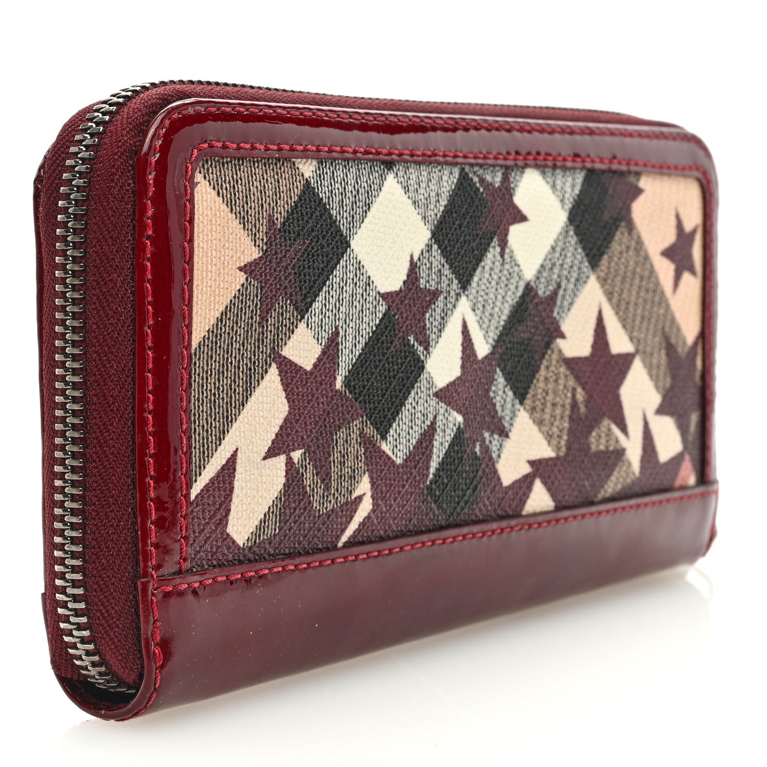 Burberry Patent Supernova Check Stars Large Zip Around Wallet Berry Red 3 of 6