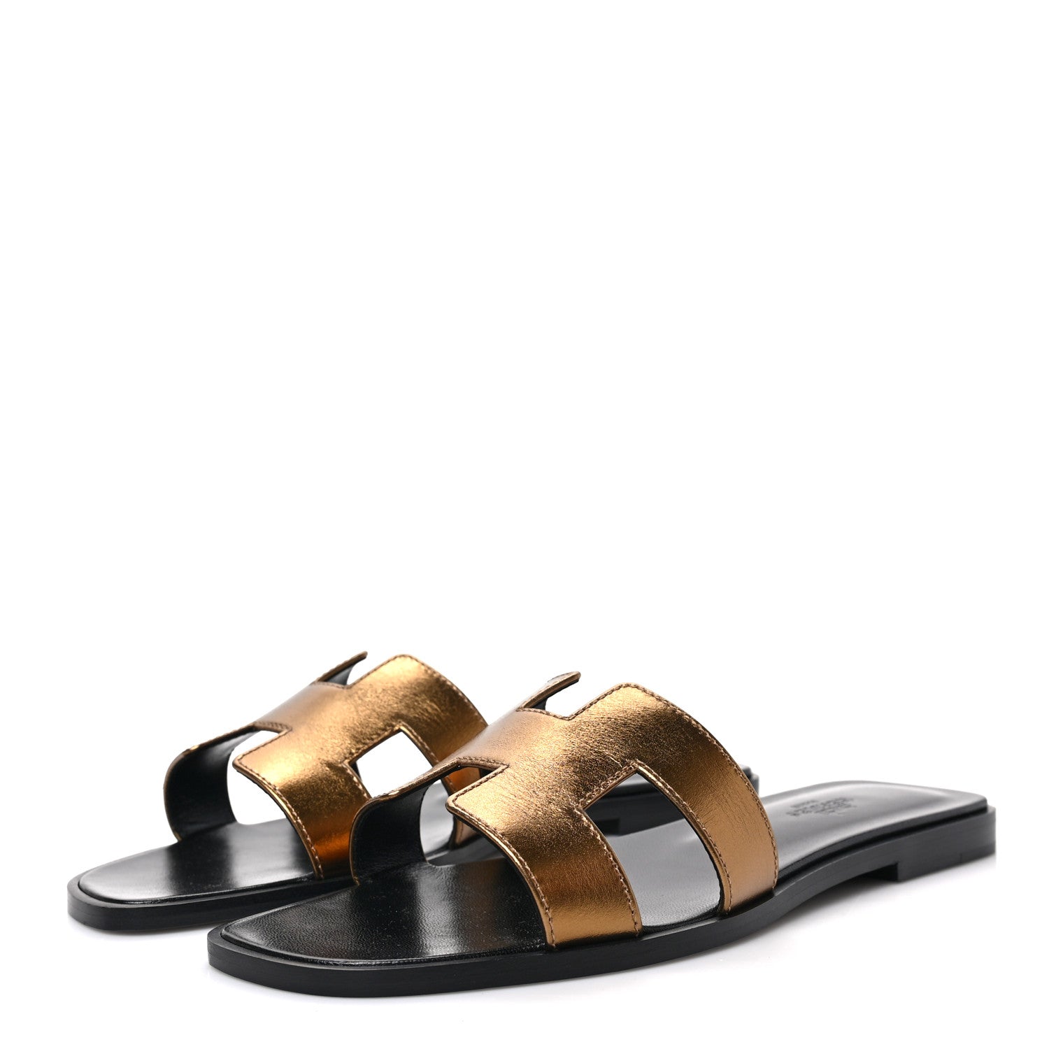 Hermes Metallic Nappa Oran Sandals 37.5 Vert Bronze 3 of 7