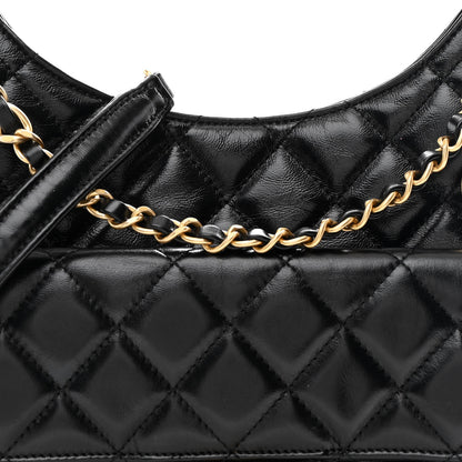 Chanel Shiny Crumpled Calfskin Quilted Wavy CC Hobo Black 7 of 10
