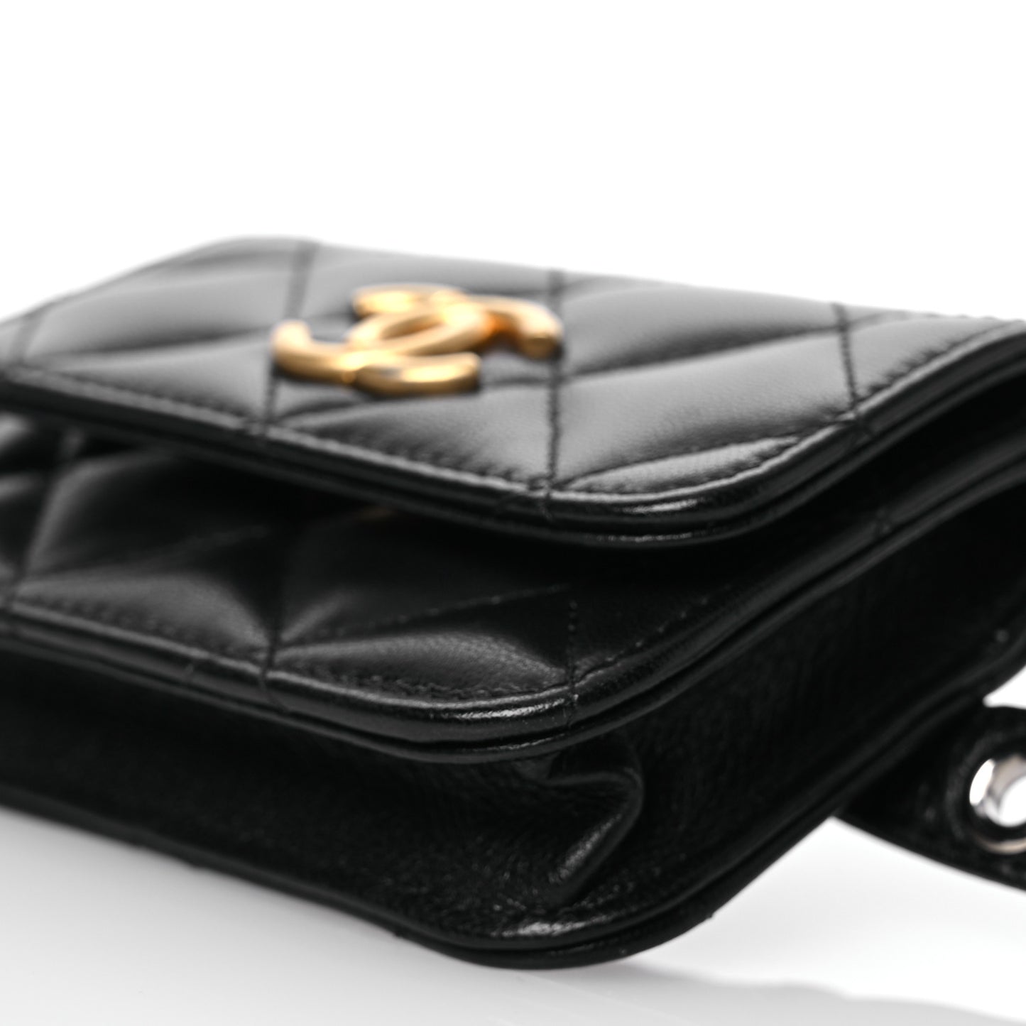 Goatskin Quilted Punk Essentials Chain Mini Flap Belt Bag Black