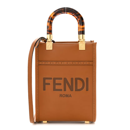 Fendi Vitello King Plexiglass Logo Embossed Mini Fendi Sunshine Shopper Tote Cuoio 1 of 12