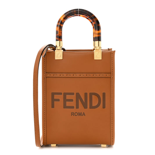 Vitello King Plexiglass Logo Embossed Mini Fendi Sunshine Shopper Tote Cuoio