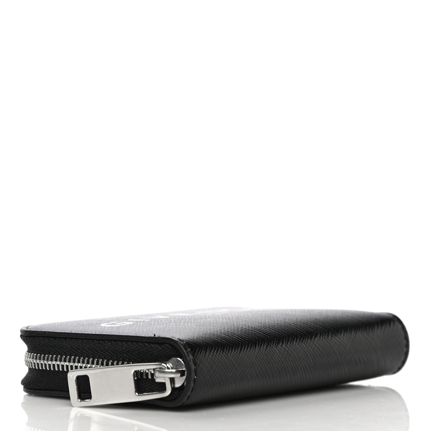 Calfskin Logo Print Mini Zip Wallet Black