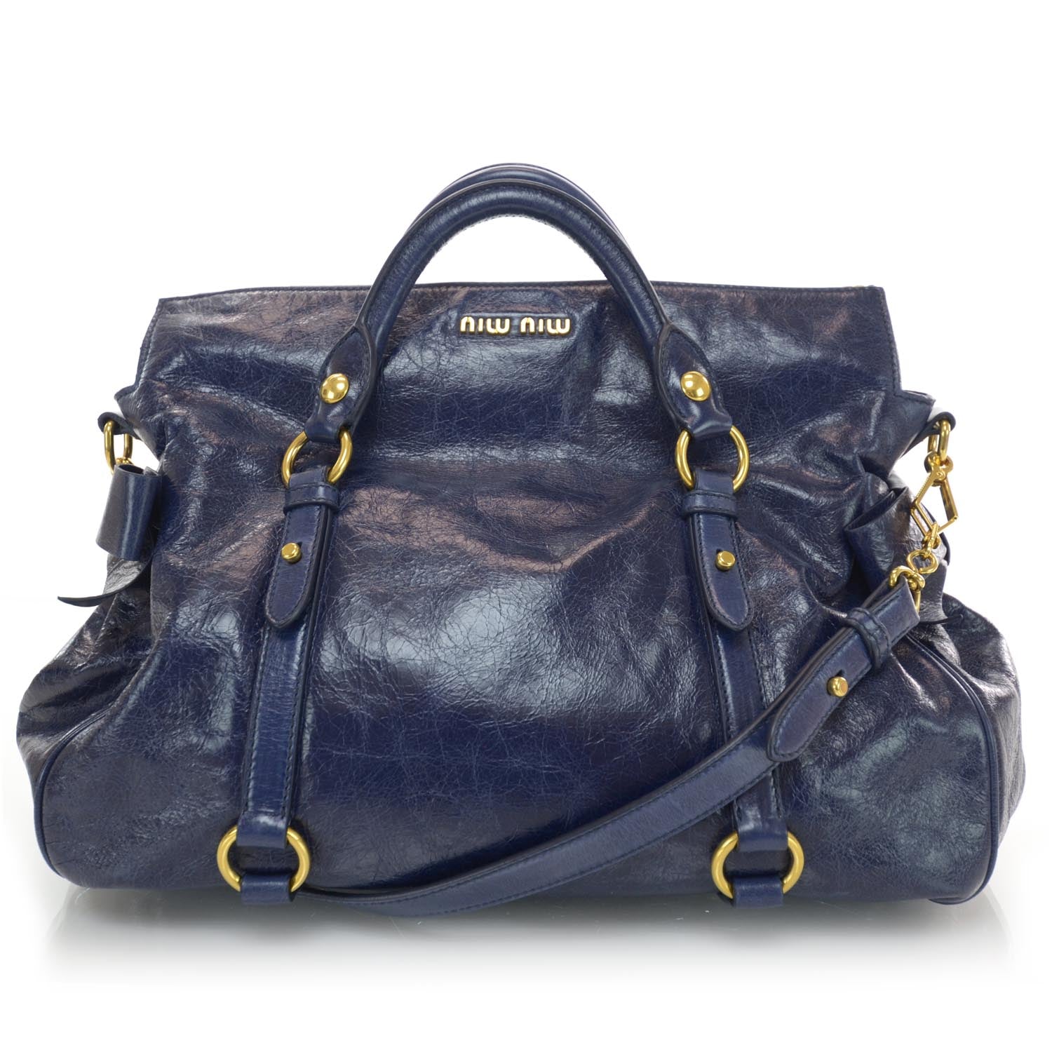 Miu Miu Leather Vitello Lux Bow Bag Blue 1 of 7