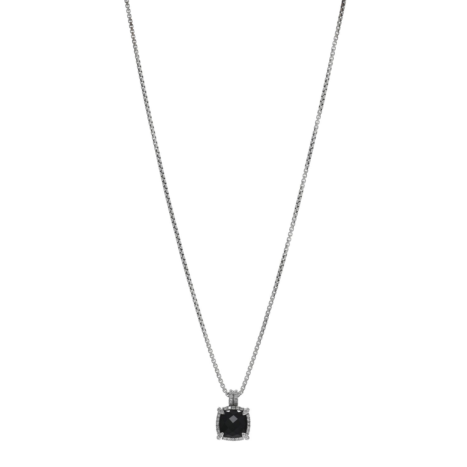 David Yurman Sterling Silver Diamond Black Onyx 9mm Chatelaine Pave Bezel Pendant Necklace 1 of 4