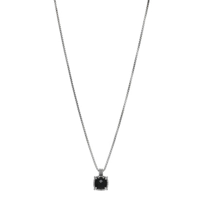 David Yurman Sterling Silver Diamond Black Onyx 9mm Chatelaine Pave Bezel Pendant Necklace 1 of 4