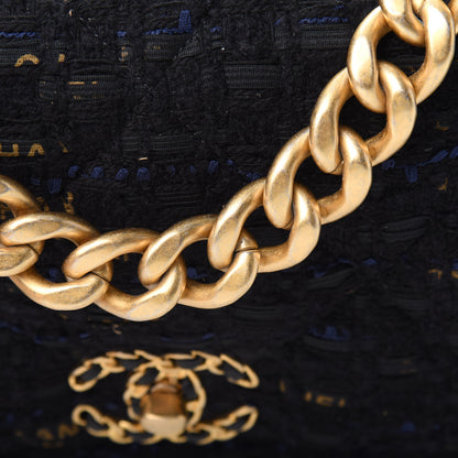 Chanel Tweed Quilted Large Chanel 19 Flap Black Navy Gold 11 of 12