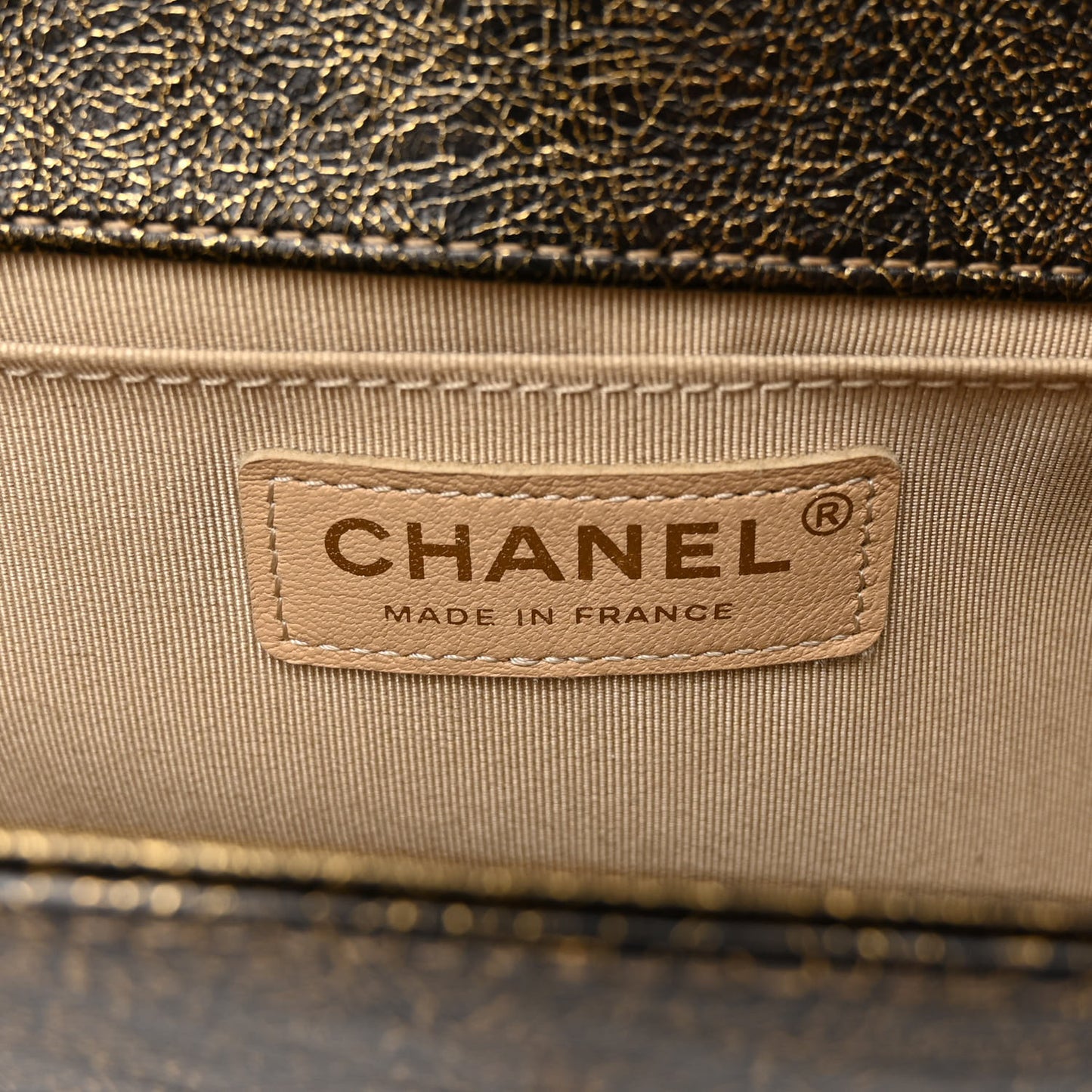 Cracked Metallic Calfskin Quilted Medium Boy Flap Gold