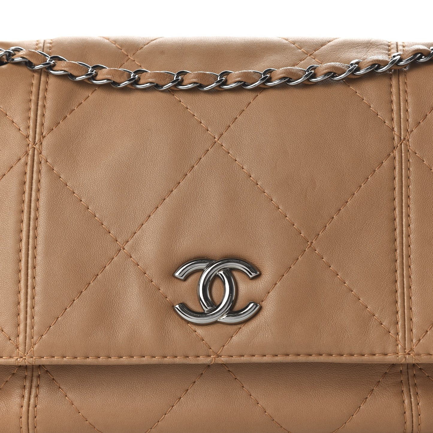 Lambskin Quilted Large Soft Touch Flap Beige