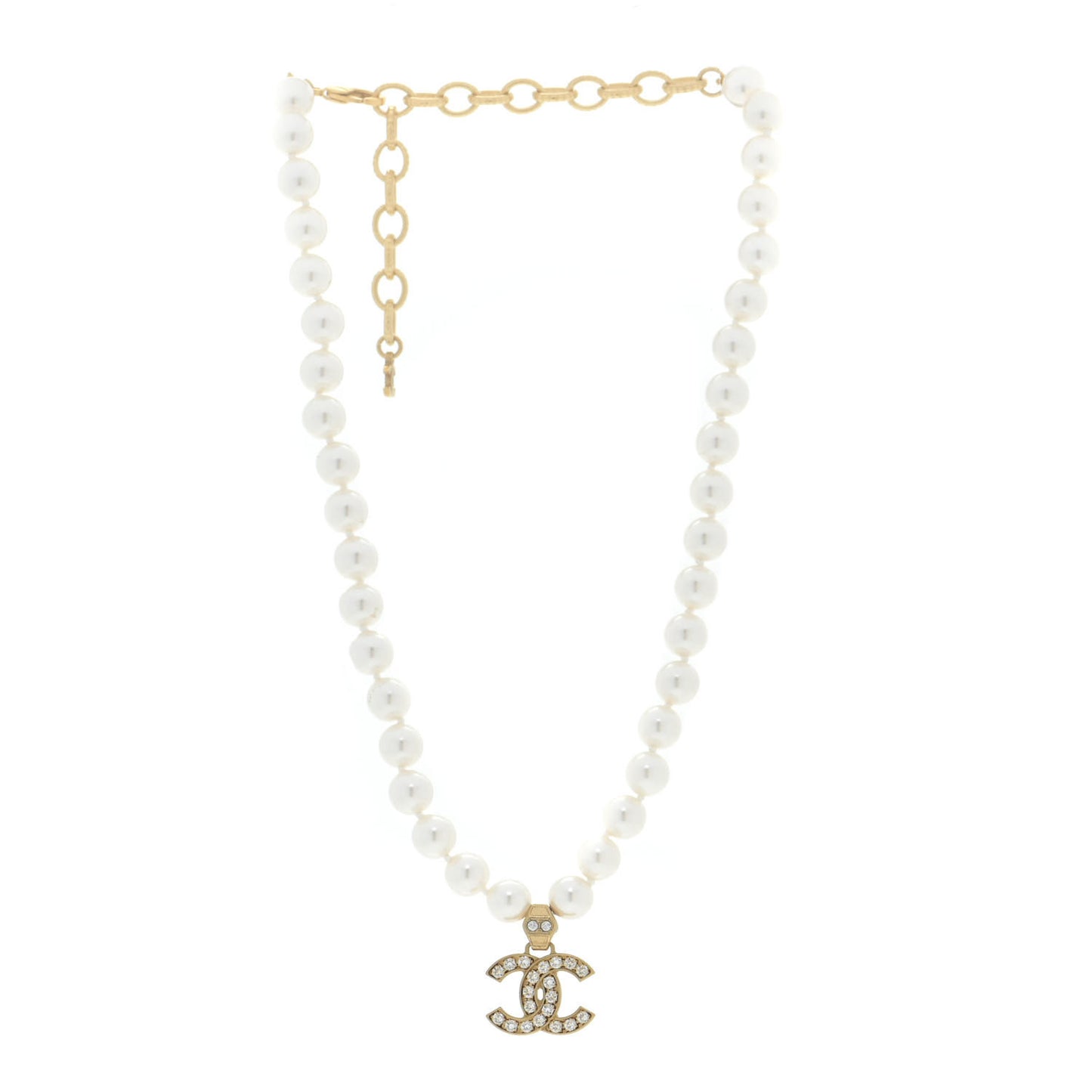 Pearl Crystal CC Short Necklace Gold