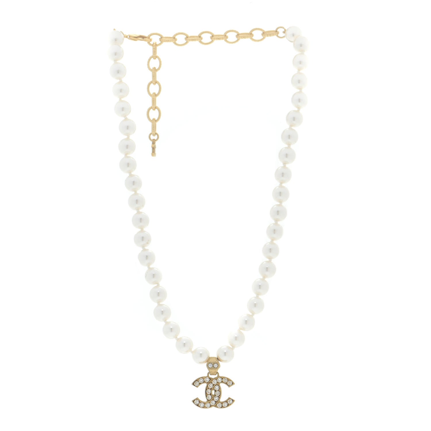 Chanel Pearl Crystal CC Short Necklace Gold 3 of 7