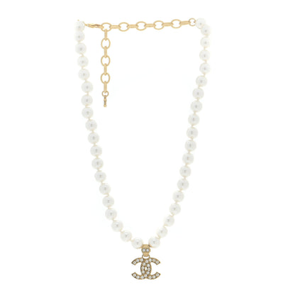 Chanel Pearl Crystal CC Short Necklace Gold 3 of 7