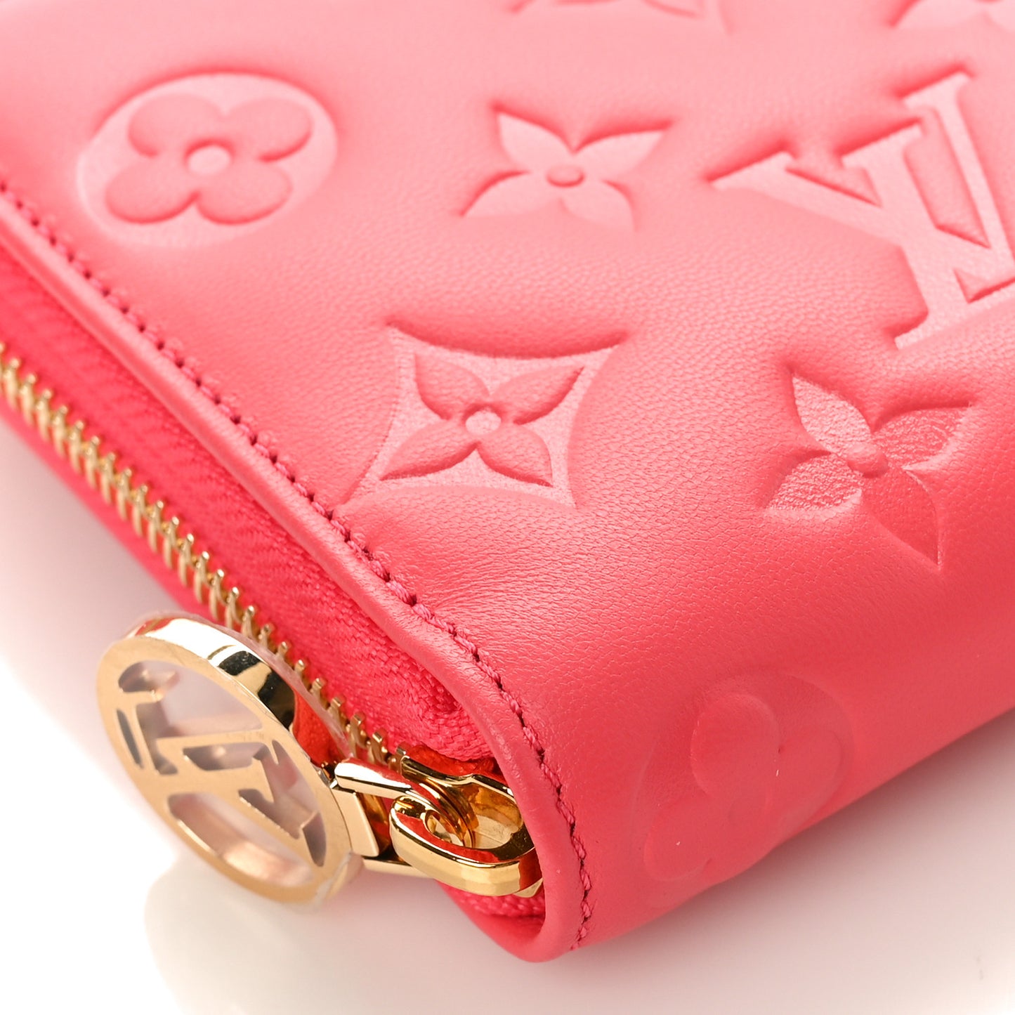Lambskin Embossed Monogram Coussin Zippy Wallet Pink