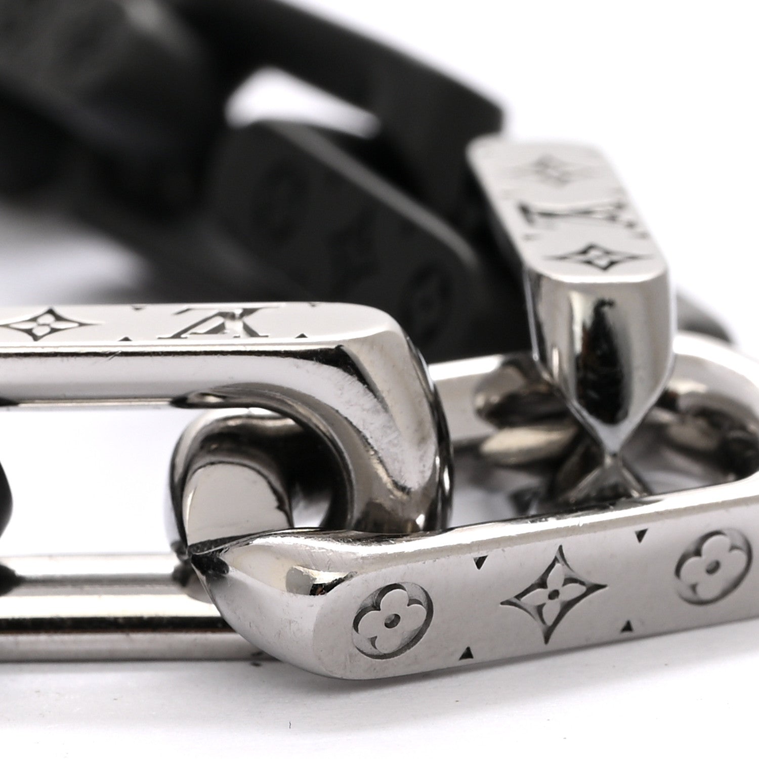 Louis Vuitton Metal Monogram Chain Bracelet Silver Black 5 of 6