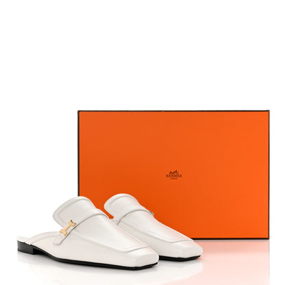 Hermes Calfskin Womens Groupie Mules 37 White 9 of 9