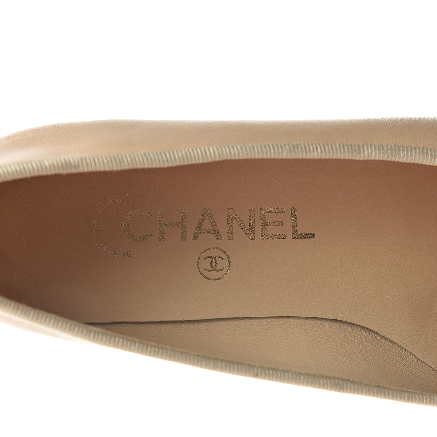 Lambskin Cap Toe CC Ballerina Flats 36 Beige Black