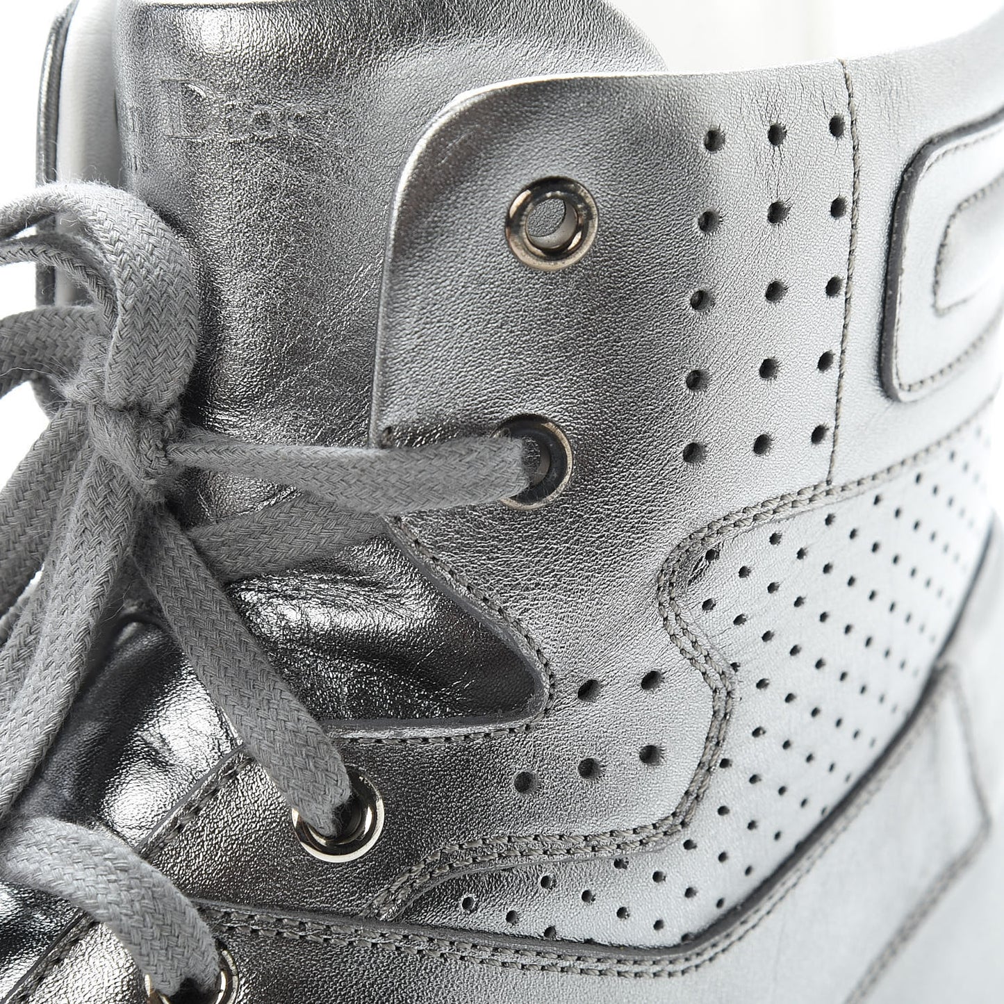 Metallic Calfskin Hip-Dior High Top Sneakers 39 Steel