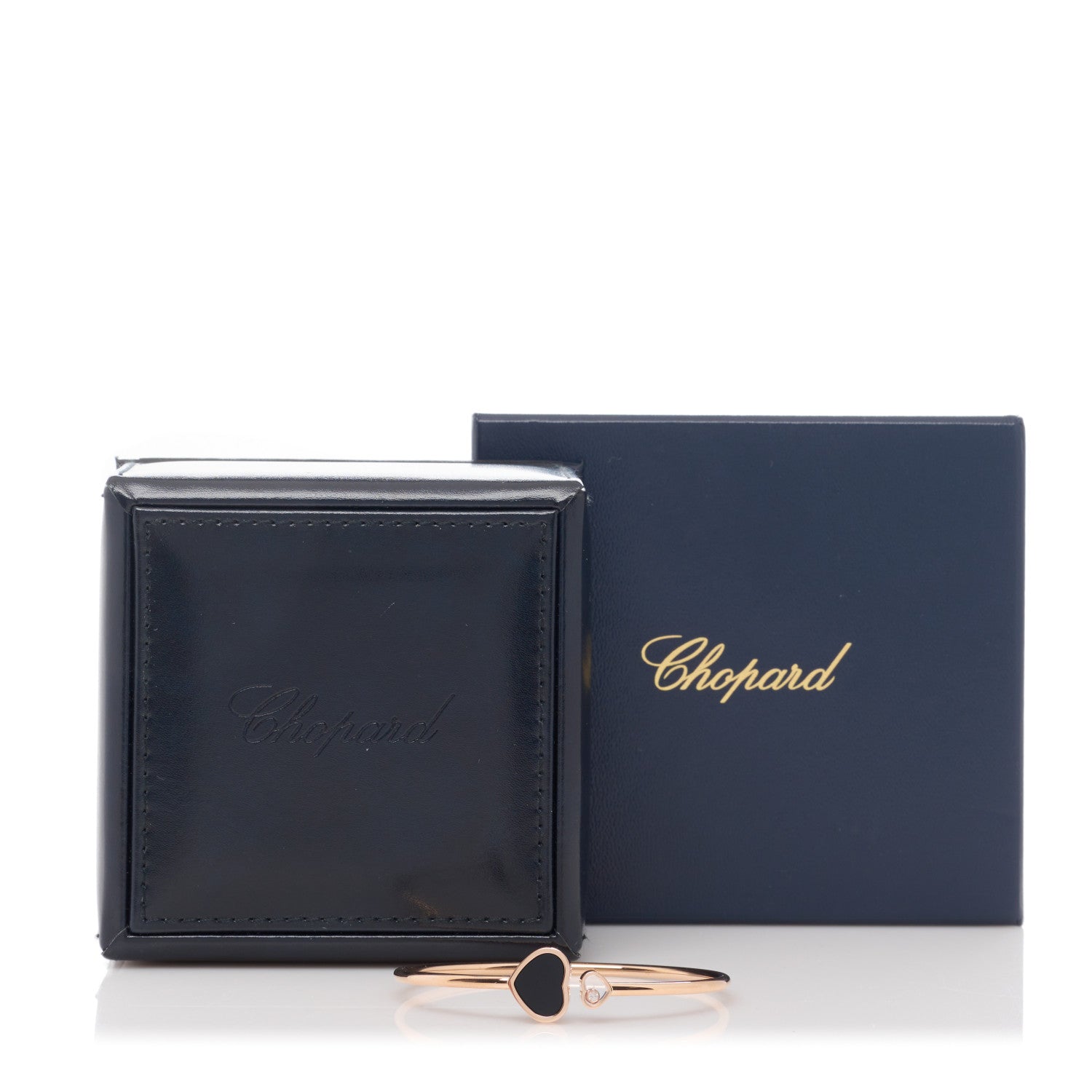 Chopard 18K Rose Gold Diamond Black Onyx Happy Hearts Bangle Bracelet 4 of 4