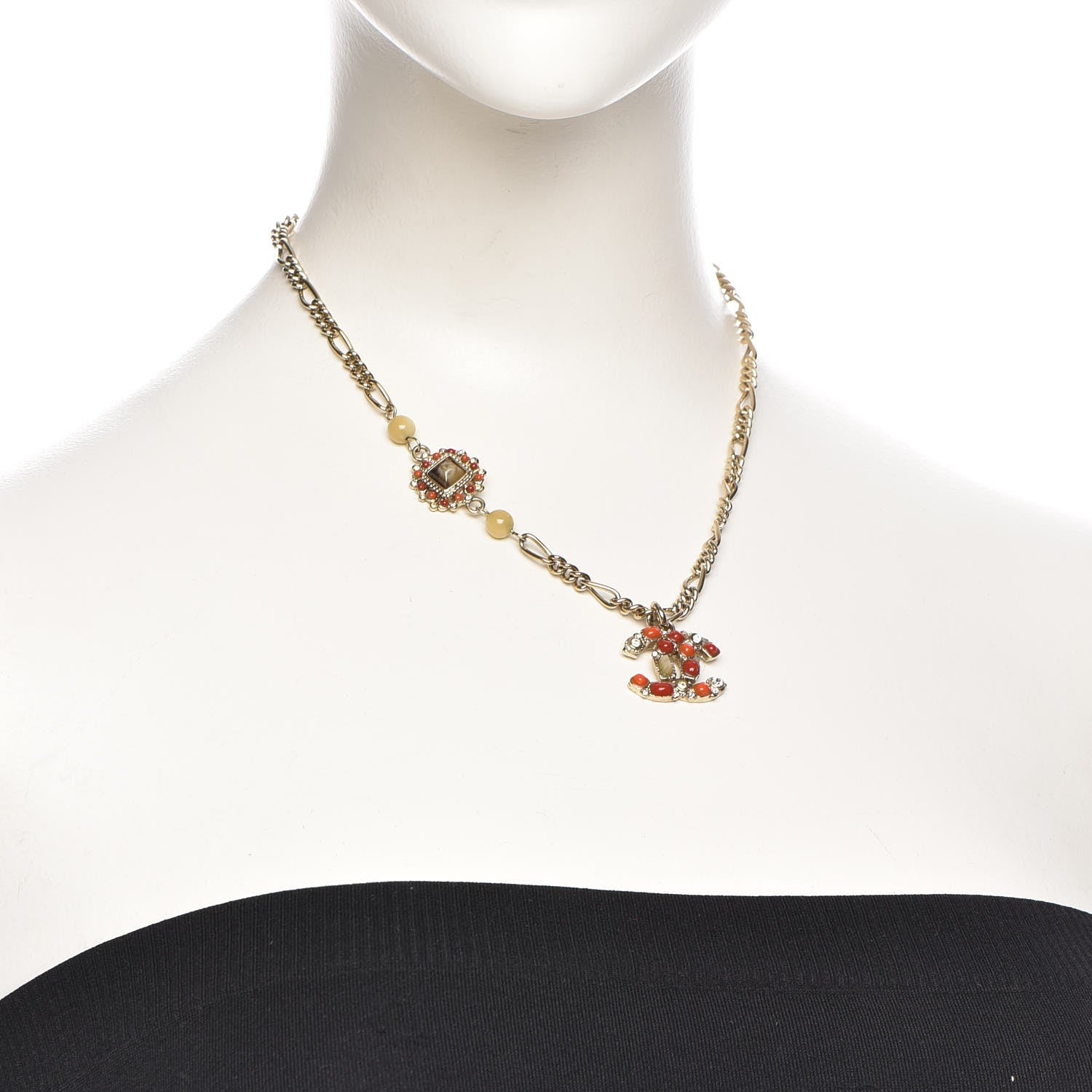 Chanel Crystal Gripoix Poured Glass CC Necklace Gold Red 2 of 8