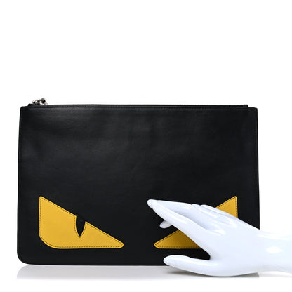Fendi Vitello Century Monster Eyes Inlay Pouch Black Giallo 2 of 7
