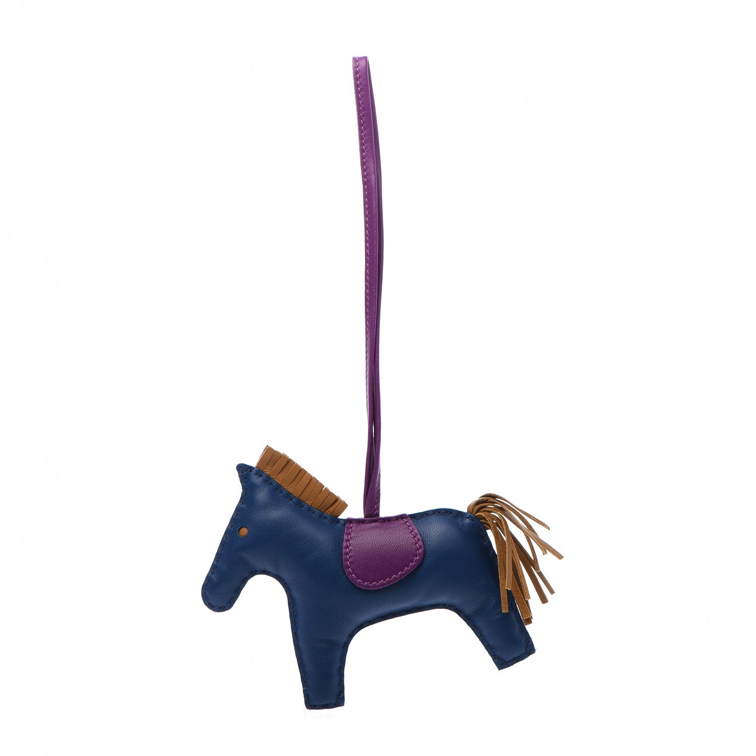 Hermes Milo Lambskin Grigri Rodeo Horse Bag Charm GM Bleu de Malte Kraft Violet 3 of 5