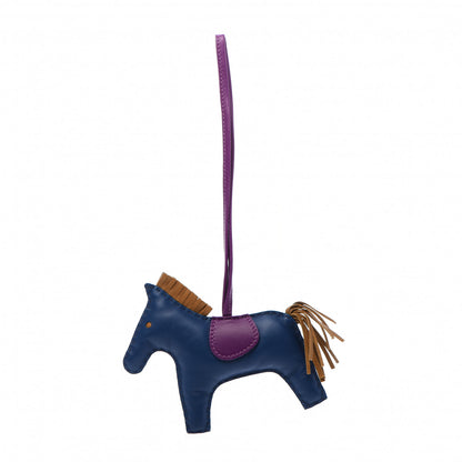 Hermes Milo Lambskin Grigri Rodeo Horse Bag Charm GM Bleu de Malte Kraft Violet 3 of 5