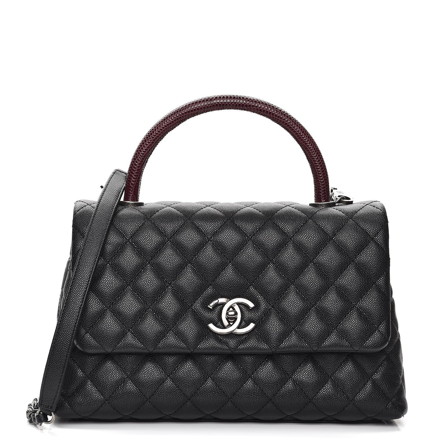 Caviar Lizard Quilted Small Coco Handle Flap Black