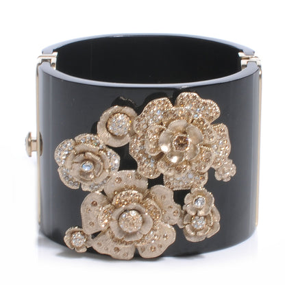 Chanel Resin Crystal CC Camellia Wide Cuff Black 1 of 5