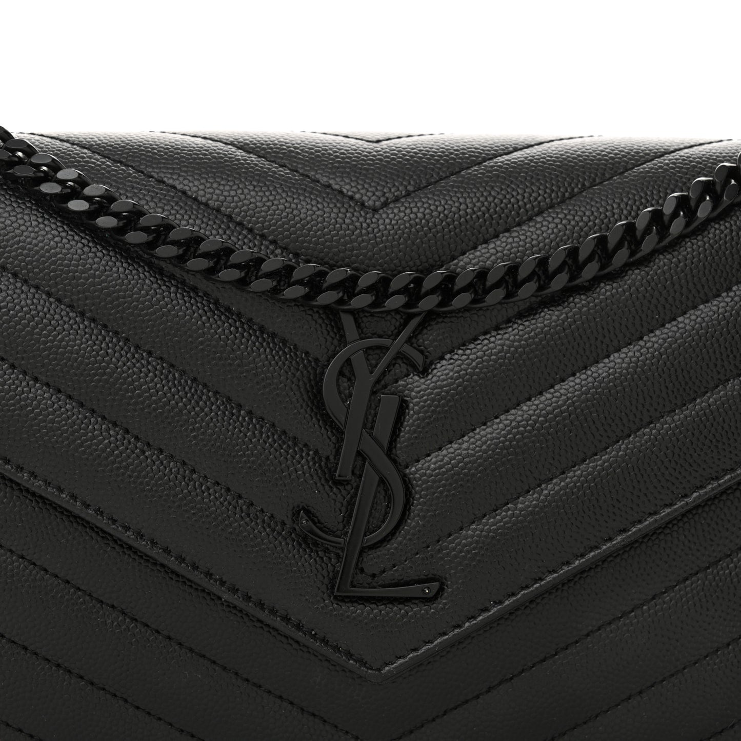 Grain De Poudre Matelasse Chevron Monogram Monochrome Chain Wallet Black