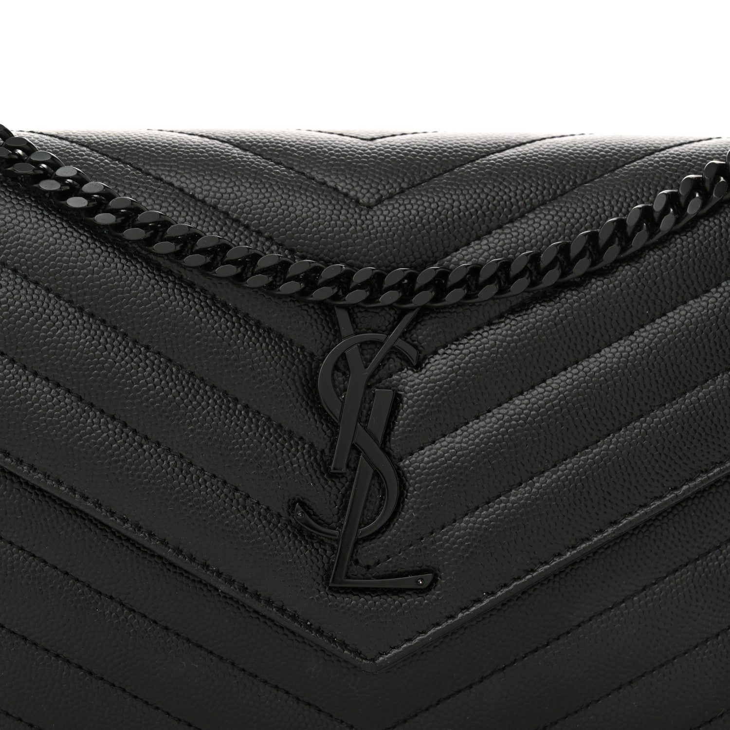 Saint Laurent Grain De Poudre Matelasse Chevron Monogram Monochrome Chain Wallet Black 8 of 11