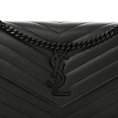 Saint Laurent Grain De Poudre Matelasse Chevron Monogram Monochrome Chain Wallet Black 8 of 11