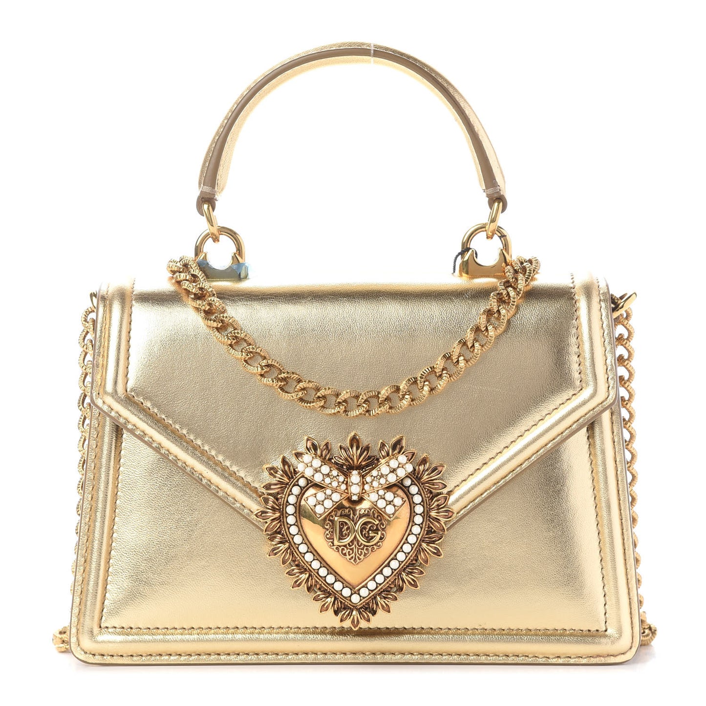 Smooth Calfskin Devotion Envelope Top Handle Bag Gold