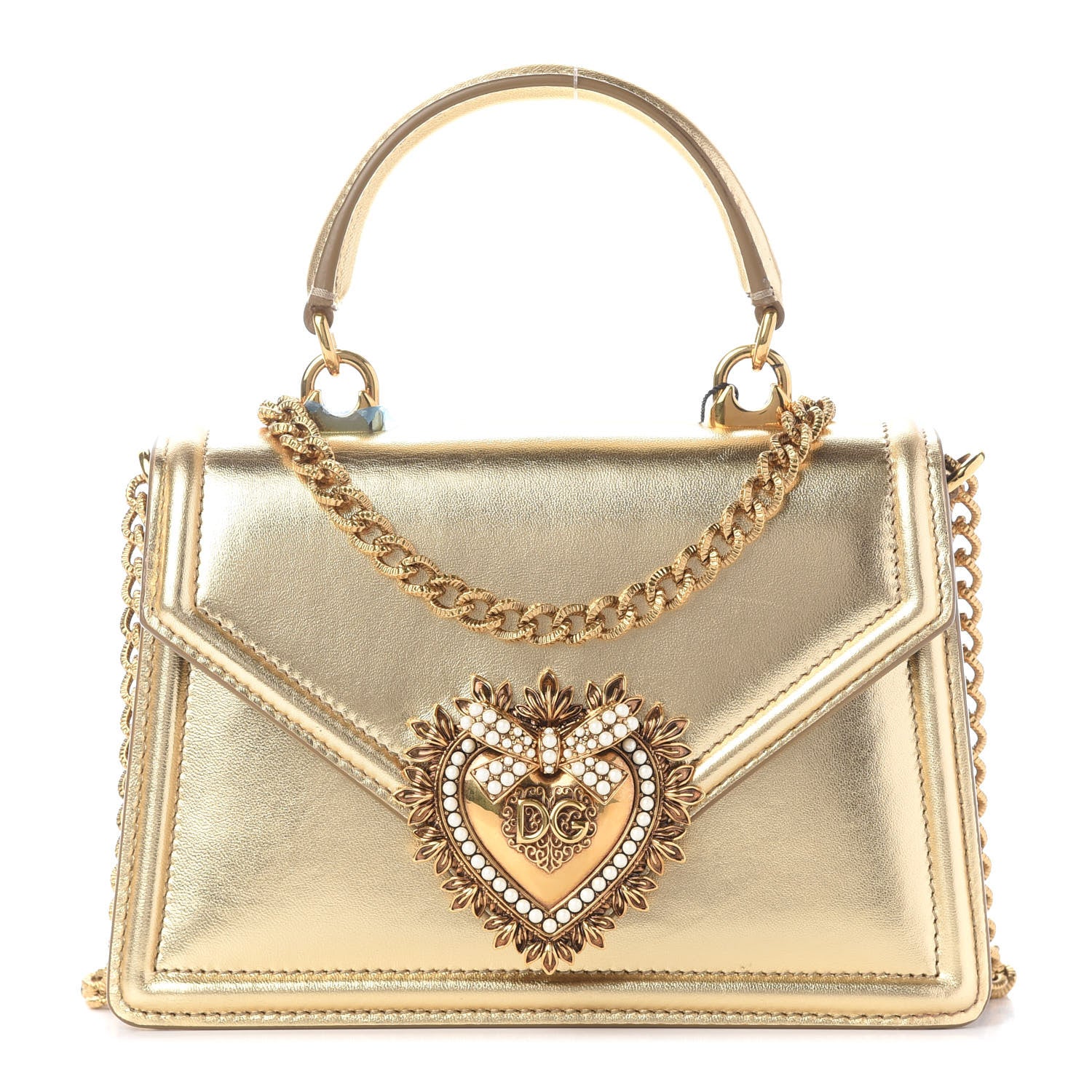 Dolce & Gabbana Smooth Calfskin Devotion Envelope Top Handle Bag Gold 1 of 9
