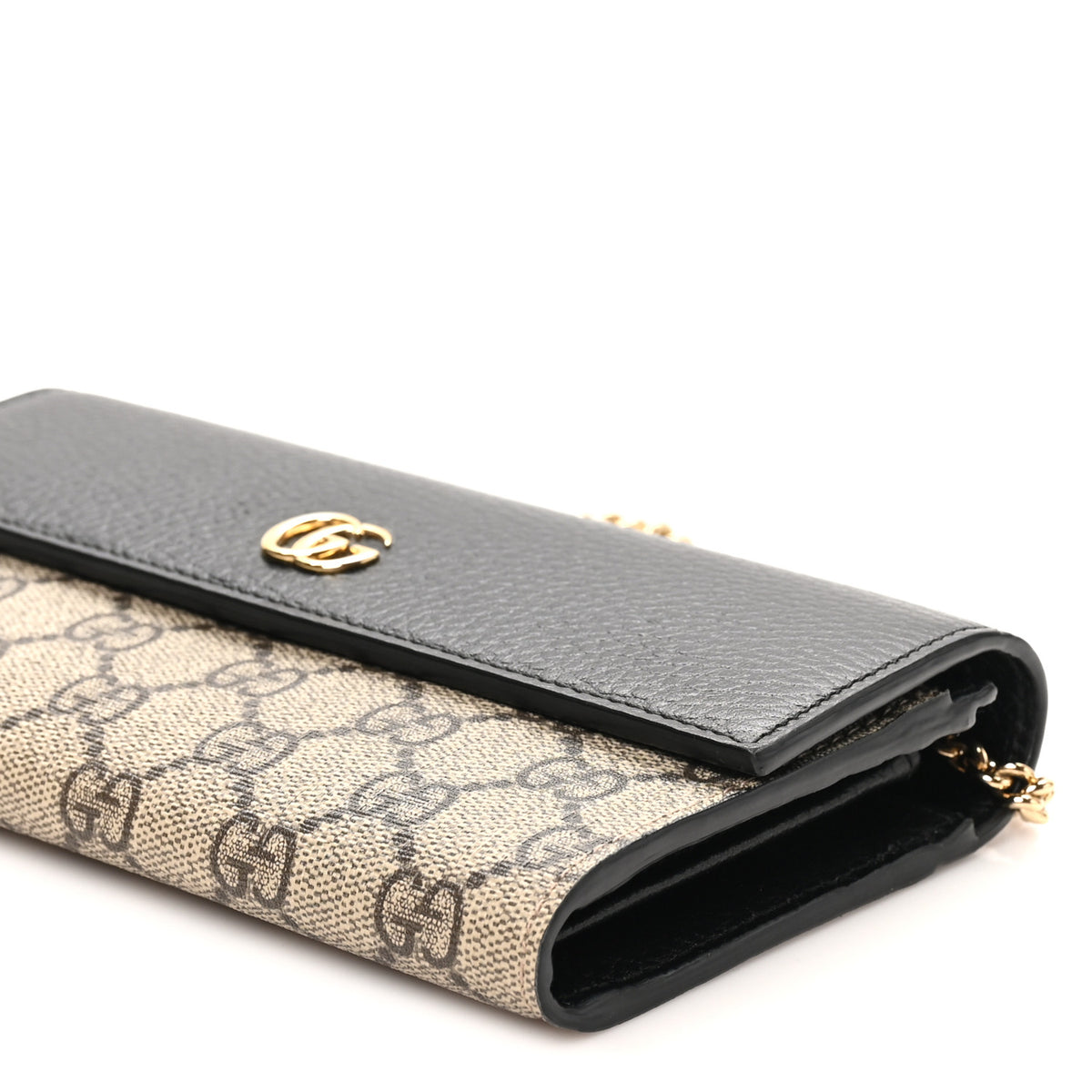 Gucci Dollar Calfskin GG Supreme Monogram Petite GG Marmont Wallet Chain Bag Black Beige Ebony 10 of 11