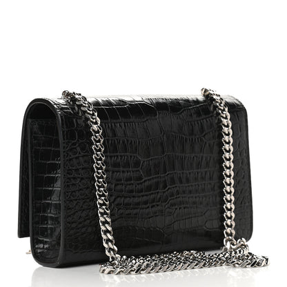 Saint Laurent Calfskin Crocodile Embossed Small Classic Monogram Kate Tassel Satchel Black 3 of 8