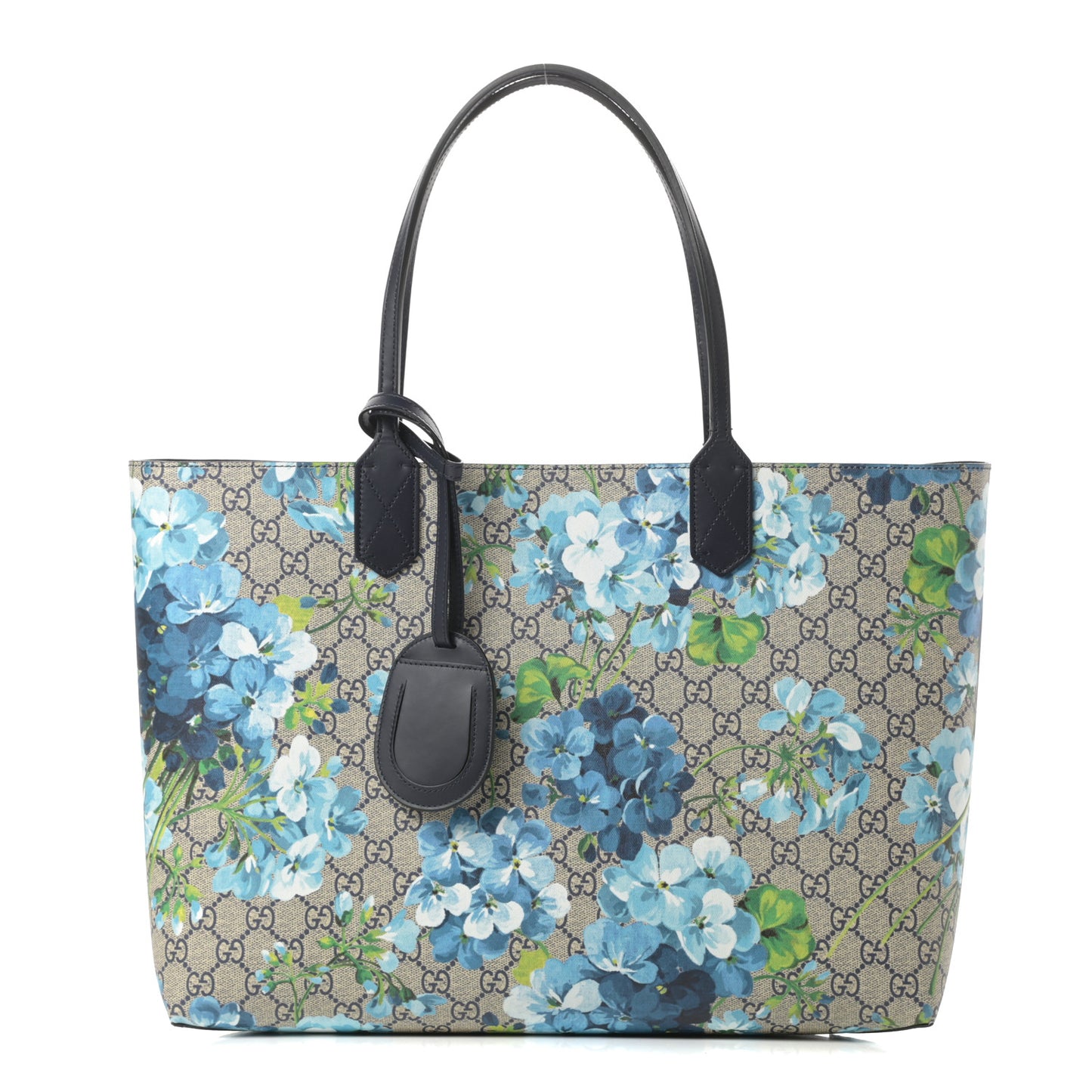 GG Supreme Monogram Blooms Medium Reversible Tote Beige Blue Navy
