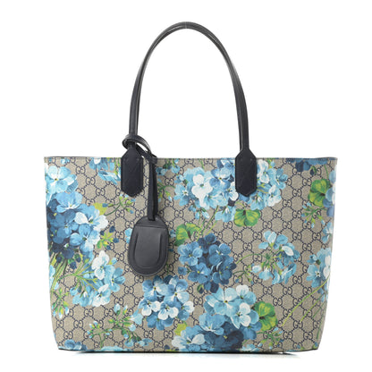 Gucci GG Supreme Monogram Blooms Medium Reversible Tote Beige Blue Navy 1 of 14