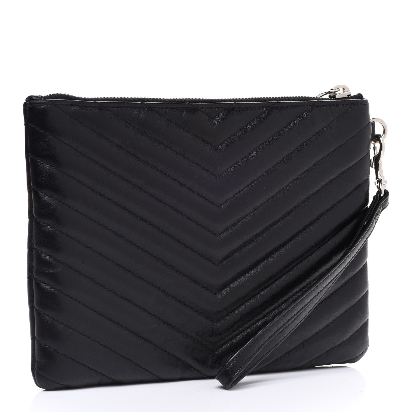 Calfskin Matelasse Chevron Monogram A5 Wristlet Black