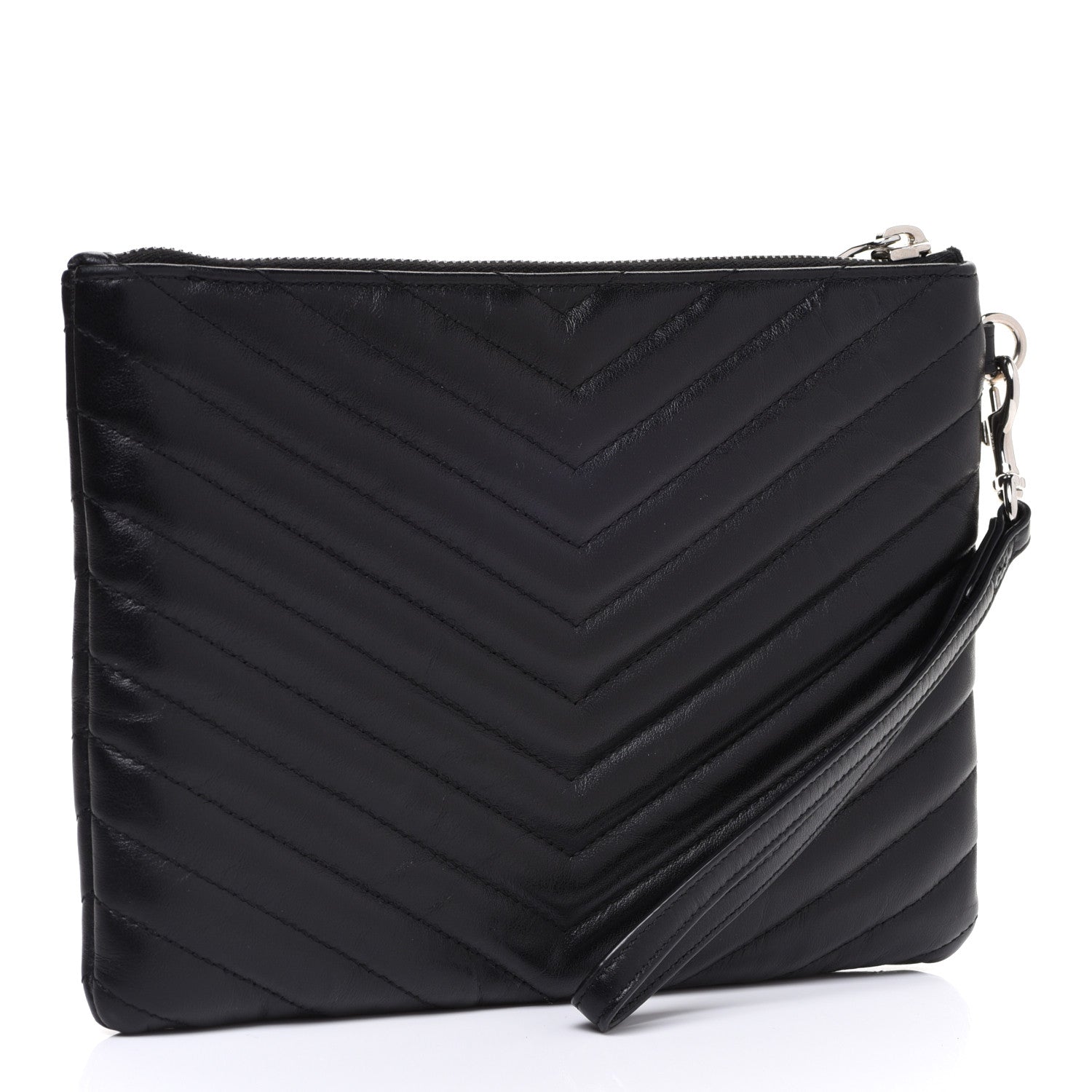 Saint Laurent Calfskin Matelasse Chevron Monogram A5 Wristlet Black 2 of 8