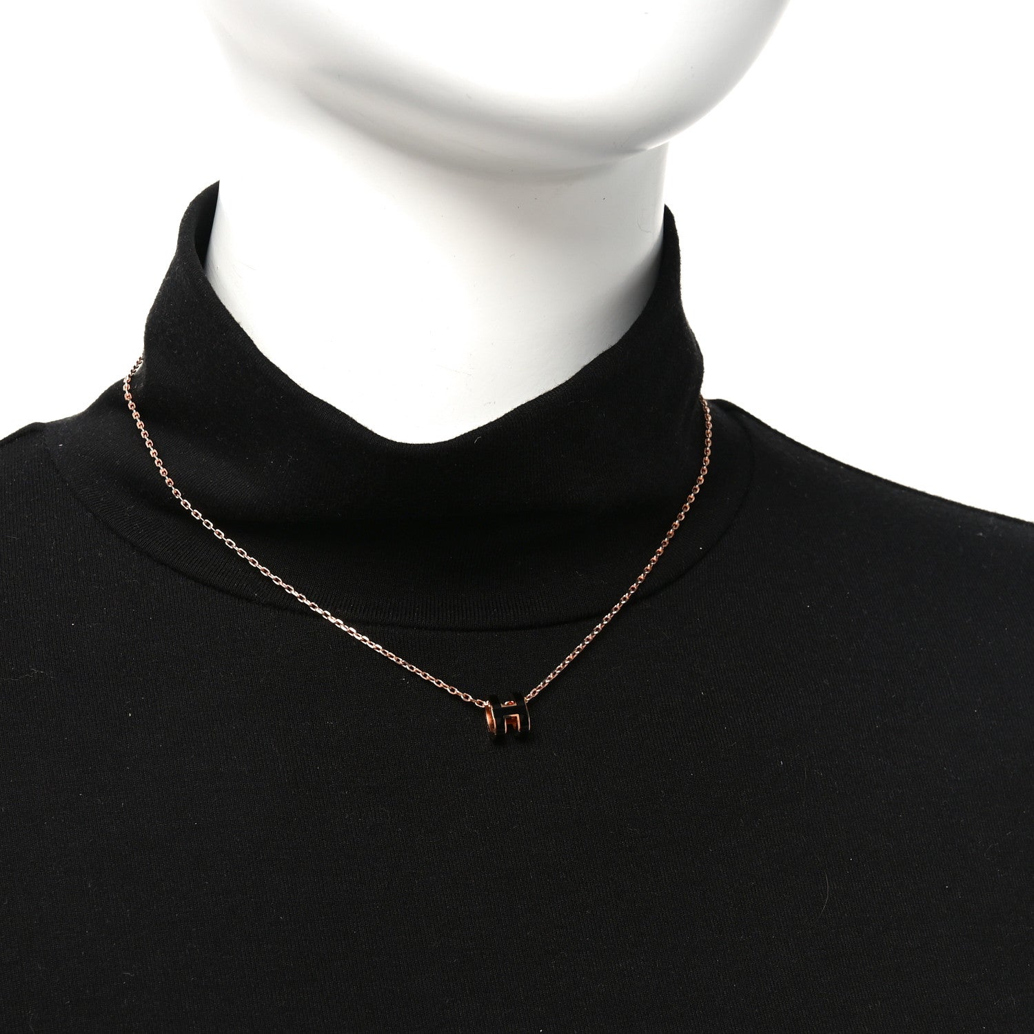 Hermes Lacquered Rose Gold Mini Pop H Pendant Necklace Black 2 of 5